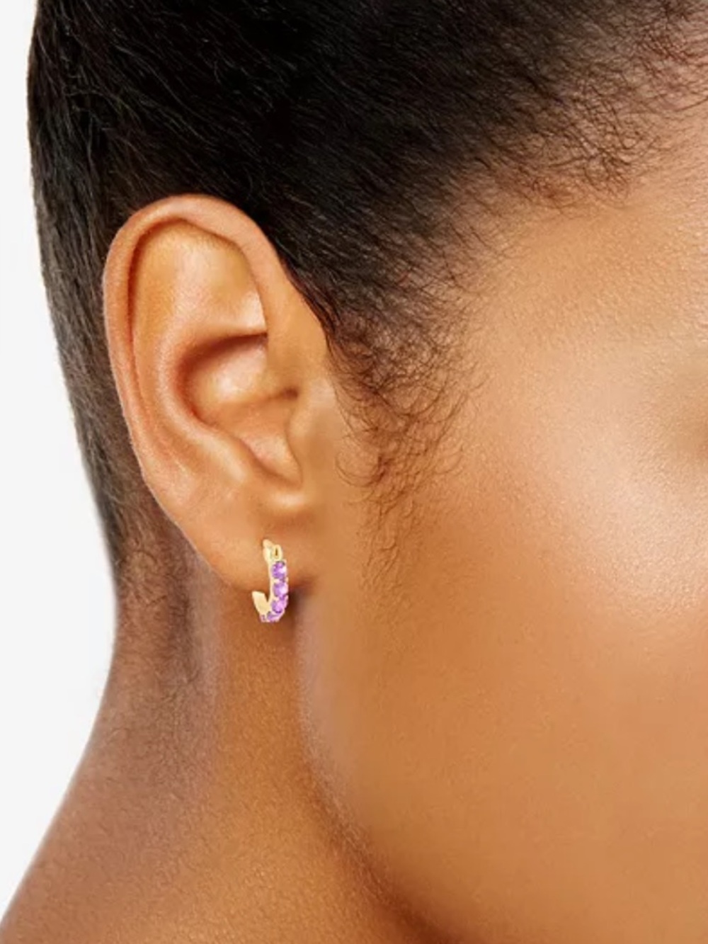 Extra Small Multi-Stone Hoop Earrings 18k Gold Over Sterling Silver - Gold Multi - Picture 5 of 6